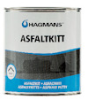 Burk med texten "HAGMANS ASFALTKITT" och en blå etikett längst ner med orden "ASFALTKITT," "ASVALTTIKITTI," "ASPHALT PUTTY."