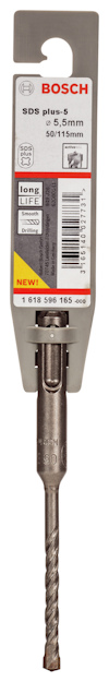 Borr från Bosch, SDS plus-5, 5,5mm x 115mm x 50mm, med etikett och streckkod.