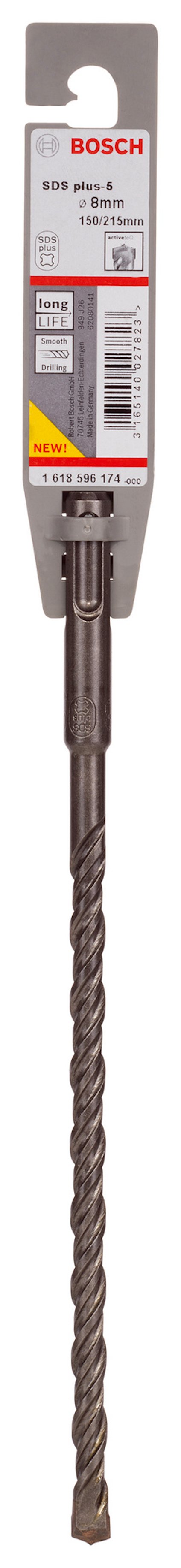 Borr från Bosch med etikett, spiral- och mejseldesign, 12x250 mm storlek.