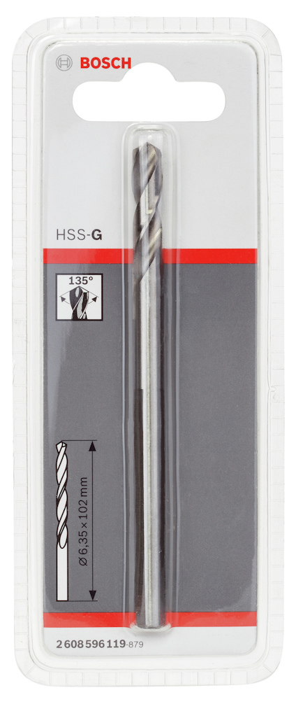 Förpackning med Bosch HSS-G borr, 6,5 mm x 93 mm, skärvinkel 135°.