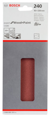 Förpackning med Bosch slippapper för trä och färg, kornstorlek 240, 93x230 mm, 10 st.