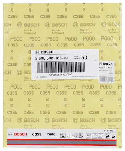 Förpackning med Bosch C355 P600 slipark, 50 stycken.