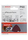 Förpackning av Bosch slipverktyg P60, 93 mm, för multi-verktyg. Innehåller text och bilder för användning.