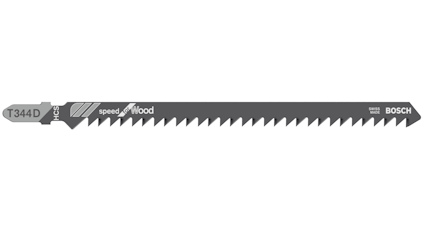 Sticksågblad med text "T344D HCS speed for wood" och "Bosch" tryckt på bladet.
