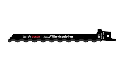 Svart tigersågblad med vågig kant och vit text som lyder: "BOSCH clean FiberInsulation S713AW HCS".