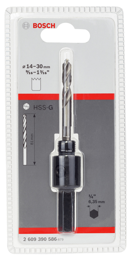 Förpackning med Bosch HSS-G stegborre 6,35 mm, borrstorlek 14-30 mm.