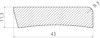 Tvärsnitt av en form med mått 43 mm bredd, 11,3 mm höjd, och en radie på 3 mm i ena hörnet.