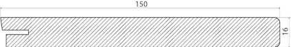 Horisontell rektangel med diagonala skrafferingar, måtten 150 x 16 markerade.