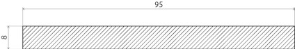 Rektangel med diagonala linjer. Måtten är 95 och 8.