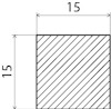 Kvadratisk area med diagonala linjer, sidan 15 markerad i millimeter.