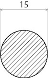 Ritning av en cirkel med diagonala linjer, diameter angiven som 15.
