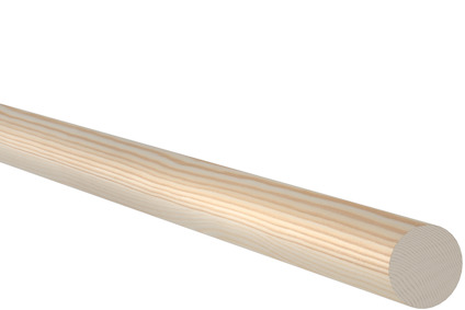 Rundstav av trä med slät yta, liggande diagonalt mot svart bakgrund.