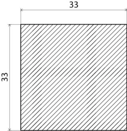 Svart kvadrat med diagonala grå linjer i ett hörn.