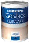 Burk med etikett: HERDINS Golvlack, Gulvlakk, Aqua, 1L.