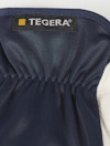 En del av en handske med en elastisk mudd. Märket "TEGERA" syns på insidan av mudden.