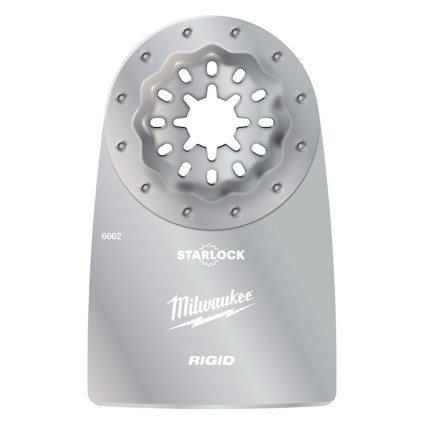 Multitillbehör i metall med texten "Starlock", "Milwaukee" och "Rigid" samt artikelnummer 6062.