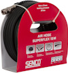 Röd förpackning med svart luftslang, text: "15m x 15mm, working pressure 20 bar, Air Hose Superflex 15M, Senco".