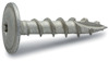 Stålskruv med bred skalle och vassa gängor, avsedd för träkonstruktioner.