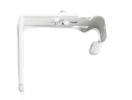 Vägghållare i vit metall för C-profil med skruvhål för montering, sedd från sidan.