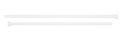 Två vita teleskopiska duschstänger mot vit bakgrund.