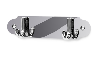 Kromad handdukshängare med fyra krokar och en rektangulär bakplatta med rundade kanter.