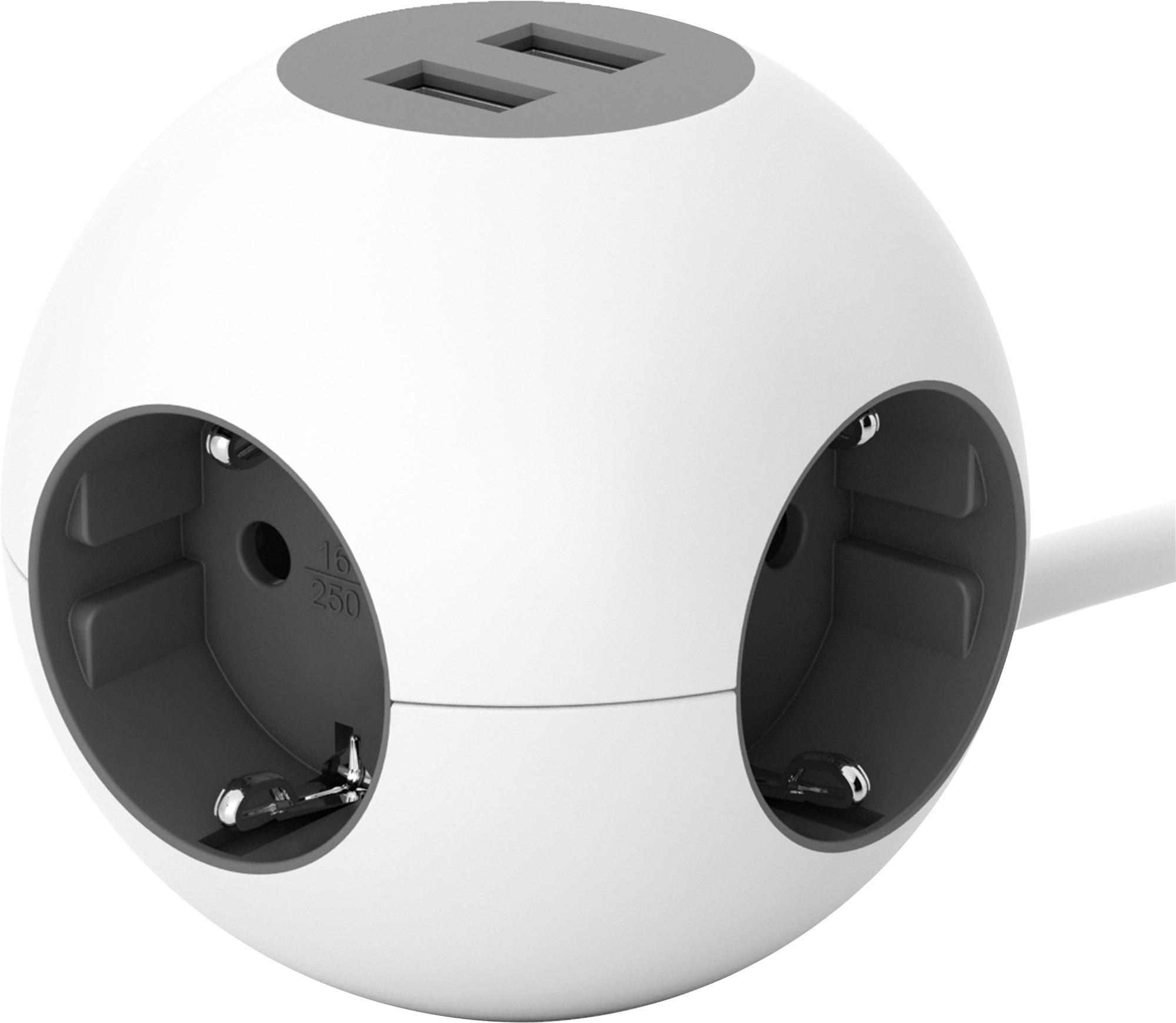 GRENUTTAG POWER GLOBE 4+2 KOMB2M VIT/GRÅ 4JORD+2USB A - Gelia