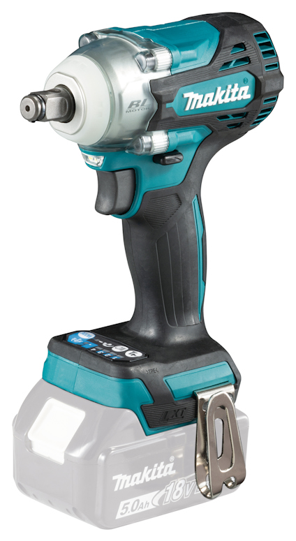 Sladdlös Makita mutterdragare med blå och svart design, 18V batteri synligt längst ner.