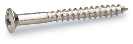 Metallskruv med stjärnformad skruvhuvud, gängad längs hela skaftet.