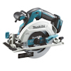 Cirkelsåg av märket Makita med blå och svart design, synlig klinga och handtag.