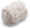Vit fluffig rollerpensel med beige inslag och grå plastände.