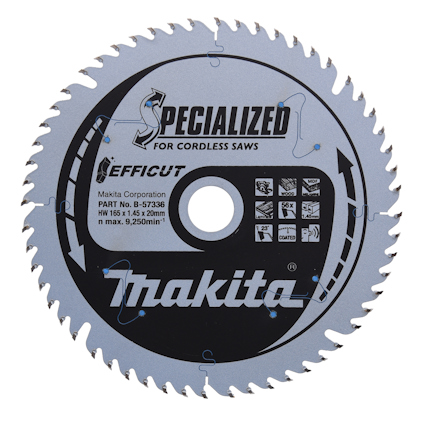 Rund sågklinga med tänder, märkning "Makita" och "Specialized for Cordless Saws".