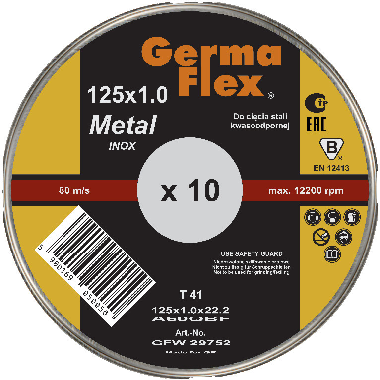 KAPSKIVA INOX 125X1X22,2 BURK 10P - Thomee