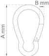 Ritning av en snabbhake med måtten A mm och B mm markerade.