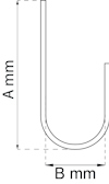 Diagram över en U-formad böj med måttangivelser: A mm i höjd och B mm i bredd.