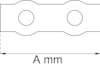 Ritning av en rektangel med två cirklar inuti och märkningen "A mm" under.