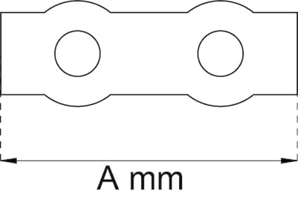 Ritning av en rektangel med två cirklar inuti och märkningen "A mm" under.