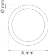 Ritning av en cirkel med angivna mått: diameter (Ø mm) och bredd (A mm).