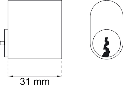Ritning av ett cylinderlås med måttangivelse, 31 mm.