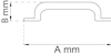 Illustration av en klammer med två mått markerade, A mm i bredd och B mm i höjd.