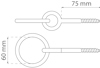 Ritning av skruvögla med måtten 75 mm längd och 60 mm ögla.