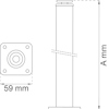 Diagram av cylinderformad pelare med basplatta; basplattan är 59 mm bred. Pelarhöjd markerad med "A mm".