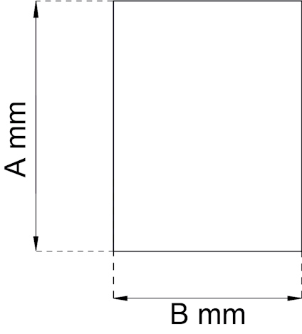 Rektangel med måtten A mm i höjd och B mm i bredd, markerade med linjer och pilar.