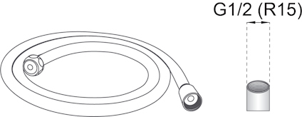 Illustration av en flexibel slang med gängad anslutning G1/2 (R15).