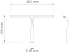 Streckritning av en fönsterskrapa med måtten 262 mm bredd, 166 mm höjd och handtagets diameter 19 mm.