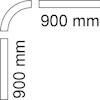 L-formad vinkel med två linjer, båda 900 mm långa, vinkelrätt mot varandra.