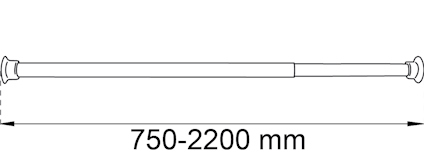 Ritning av en stång med justerbar längd 750-2200 mm.
