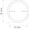 Ritning av en cirkulär ventil med två horisontella linjer inuti, märkning "A mm" och "B mm".