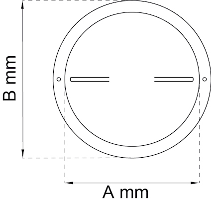 Ritning av en cirkulär ventil med två horisontella linjer inuti, märkning "A mm" och "B mm".