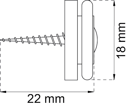 Diagram av ett skruvfäste med mått: 22 mm i längd och 18 mm i höjd.