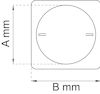 Diagram som visar en fyrkantig platta med en cirkulär mittdel, markerad med måtten A mm och B mm.